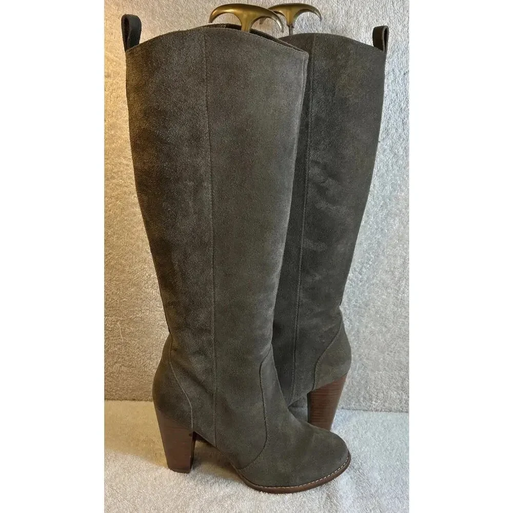 Joie Women’s Suede Leather Tan/Beige Knee-High Heeled Boots, Size 38- US7-7.5